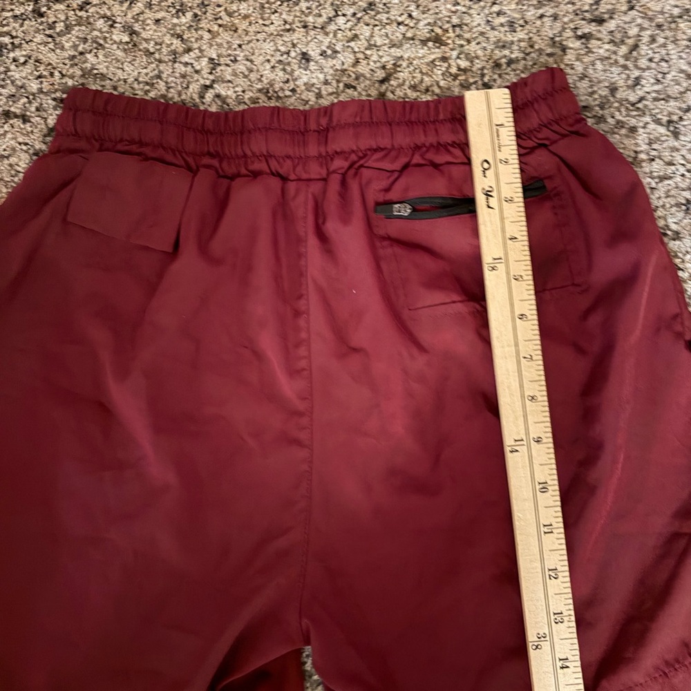 Men's Burgundy Athletic Zip pocket lined gym Shorts - Picture 5 of 5